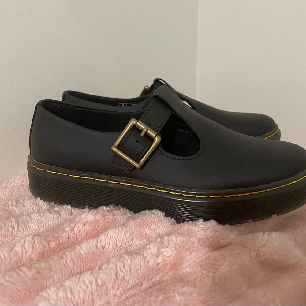 Dr. Martens Black Mary Jane with Gold Buckle